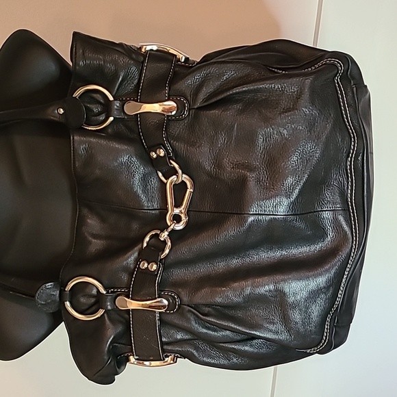 B Makowsky Black Pebbled Leather Tote Bag - Picture 1 of 9